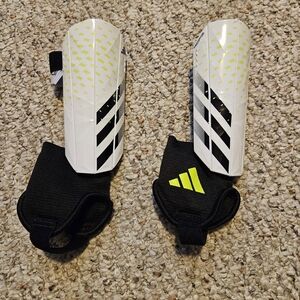 Adidas White and Black Shin Guards with Neon Accents